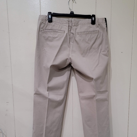 GAP Casual Tan Pant Tuxedo Style Women's 8 Black Piping Straight Leg 32x32 - Picture 7 of 10